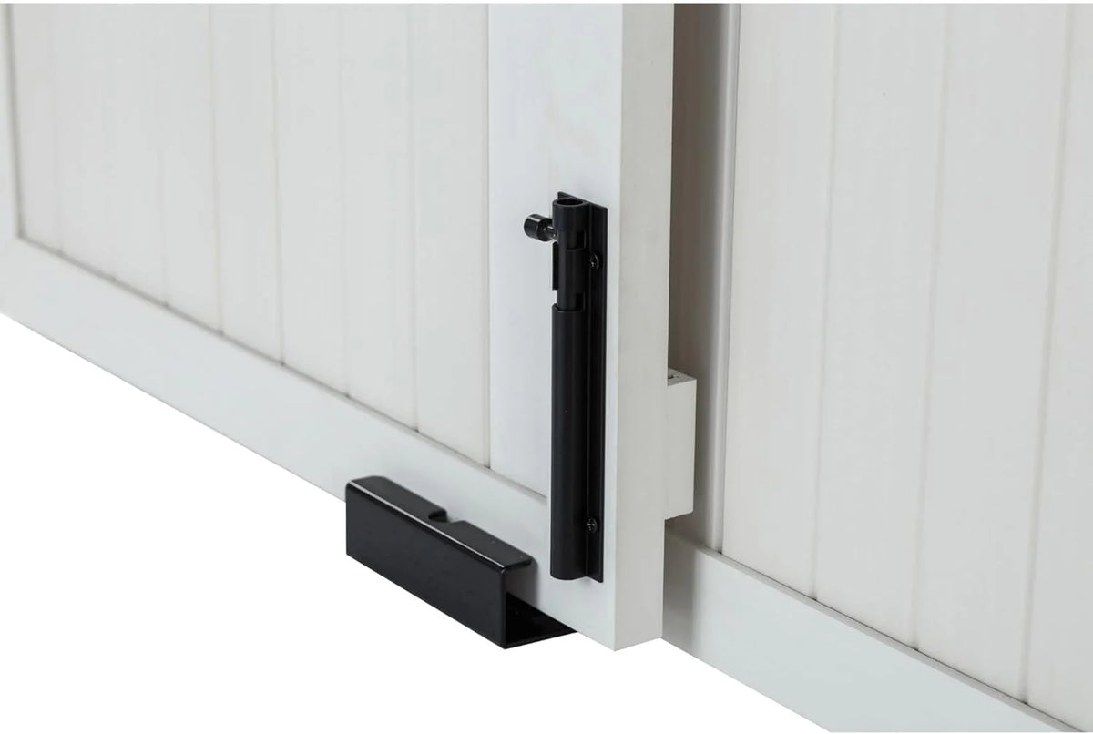 Farm sliding cowshed door furniture-style dog cage - antique white. large size. Unique style. durable and sturdy. Removable seat cushion. Easy to assemble.