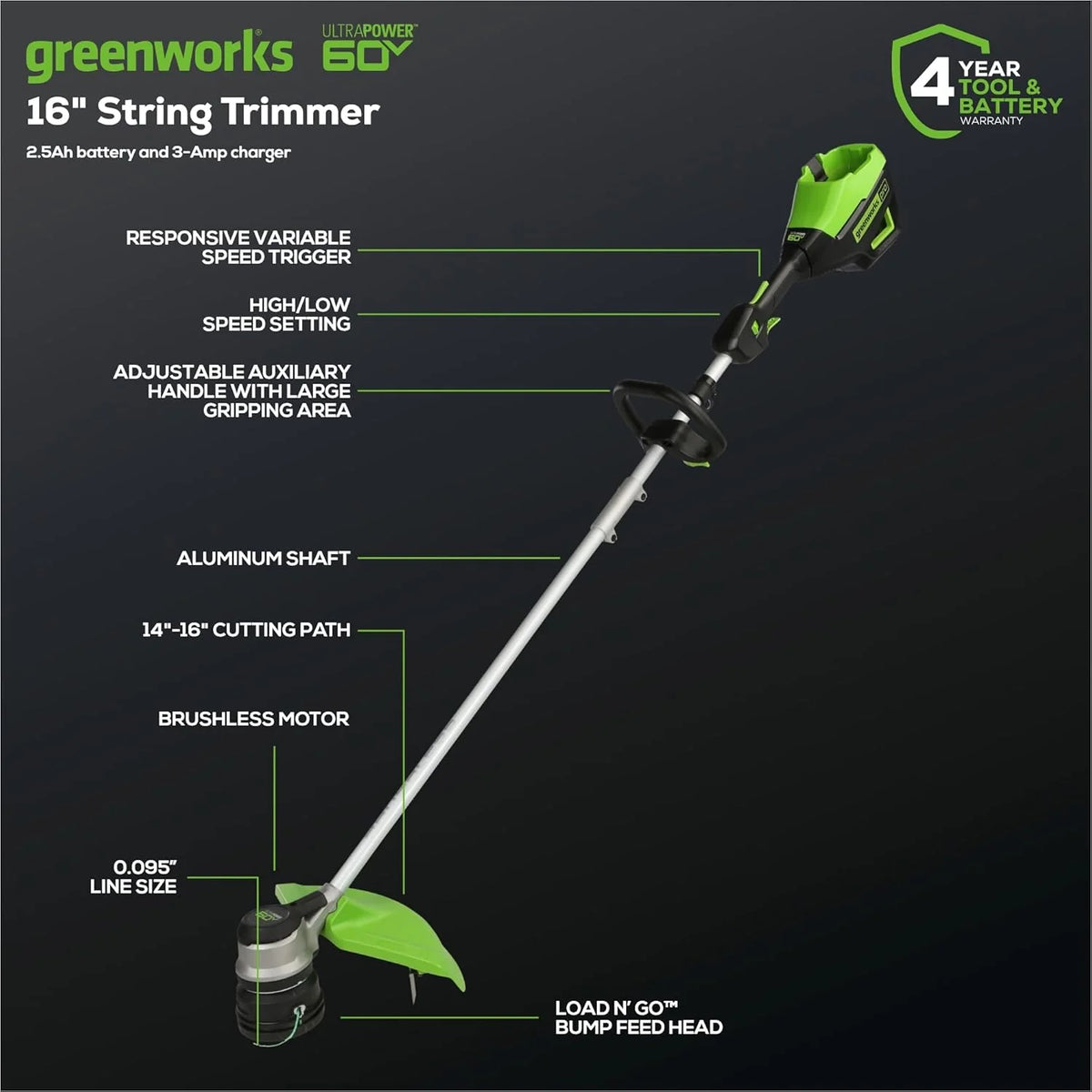 60V 13 Cordless String Trimmer & Leaf Blower Combo Kit. 4.0 Ah Battery and Charger Included
