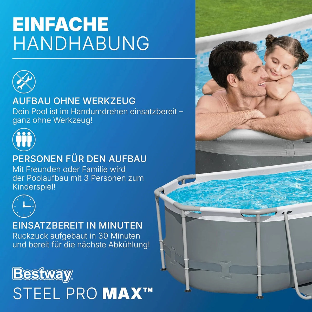 Bestway Power Steel Frame Pool Set mit Filterpumpe 305 x 200 x 84 cm. grau. oval