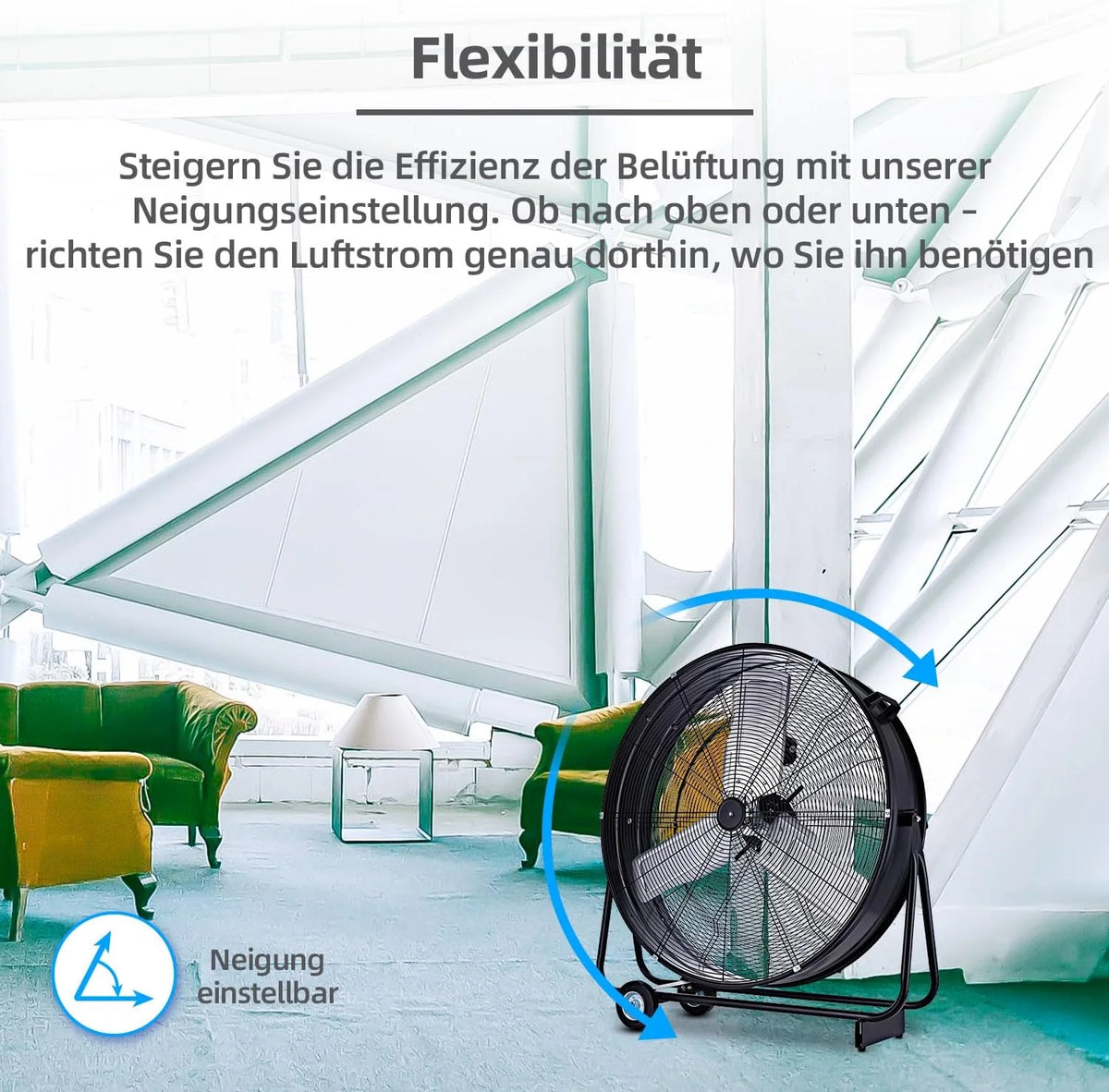 Be Cool Industrie-Windmaschine 75cm BCIWM75CM – Fahrbarer Trommelventilator. Ø 75 cm (30). 300 Watt. Vollkupfermotor. 2 Geschwindigkeiten. Aluminium-