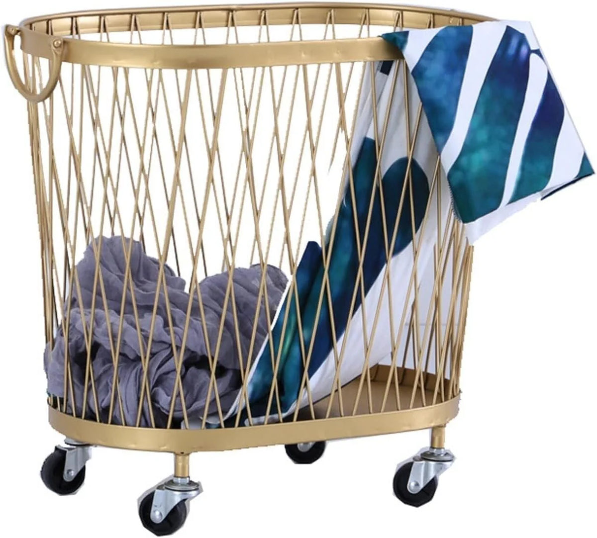 Laundry Hamper with Wheels. Round Mesh Metal Rolling Basket. Iron for Bathroom. Bedroom. Room. Toy & Clothes Storage - 45 * 42.5cm