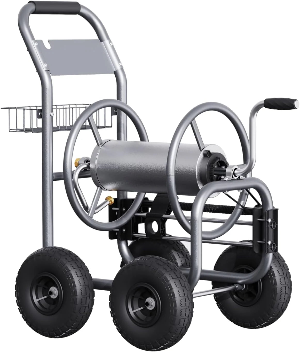 Tool pipe trailer. heavy-duty wheeled hose vehicle. suitable for outdoor industrial hose reels. length 250 feet. inner diameter 5/8 inches. hose guide device pre-installed.