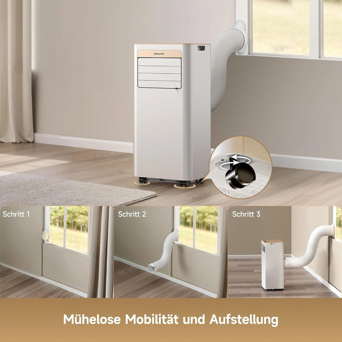 DREAME P-Wind10 7000 BTU Tragbare Klimaanlage. 3-in-1: Kühler & Entfeuchter & Ventilator. 3D Airflow. App- & Fernsteuerung. Schlafmodus.