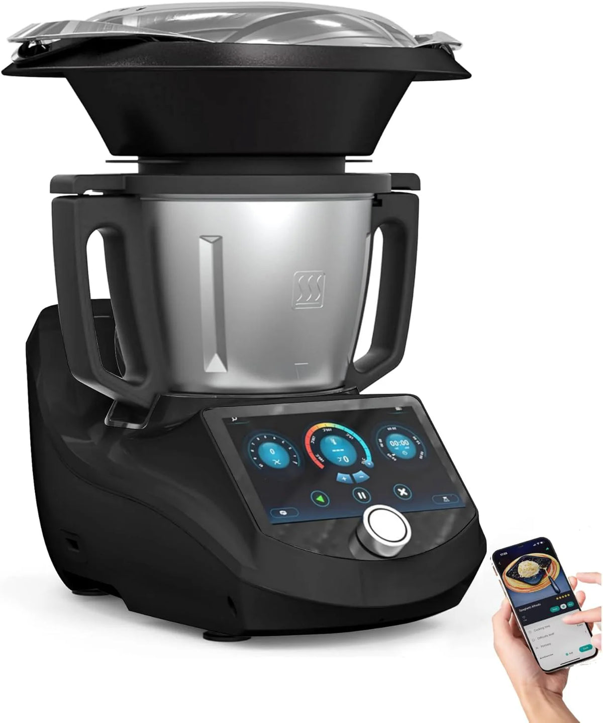 Smart Food Processor UltraCook All-in-One Auto Cooking Machine.3.5L Capacity.600+ Online Recipes. Built-in Scale. 7 inch TFT Screen. Self-Cleaning. Multifunctional Kitchen Appliance (CR-7-Black)