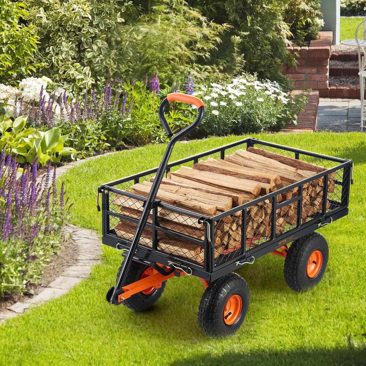 Garden Dump Cart. Heavy Duty Garden Wagon Yard Dump Wagon with Removable Sides. Convert to Flatbed. Utility Liner. 10in All Terrain Wheels