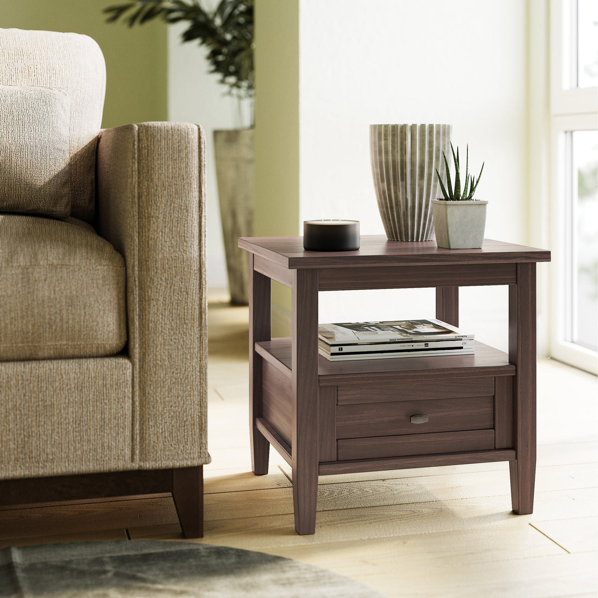 20 Inch Wide Solid Wood Rectangle End Table. Transitional Side Table