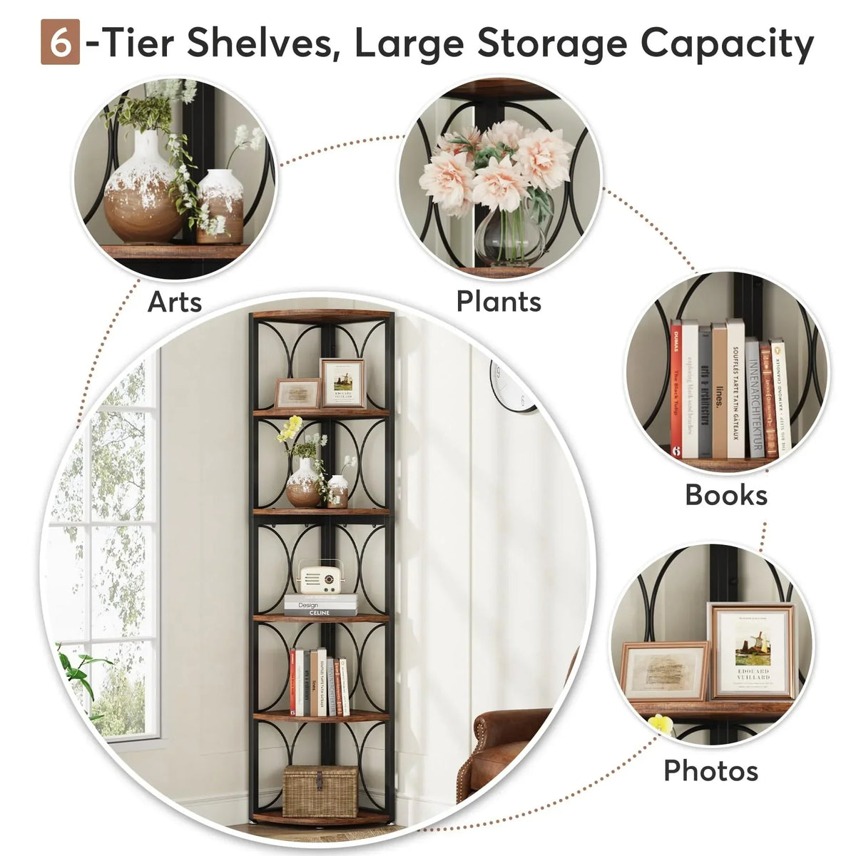 67 Inch Tall Corner Shelf. Freestanding Corner Bookshelf and Storage Shelving Unit