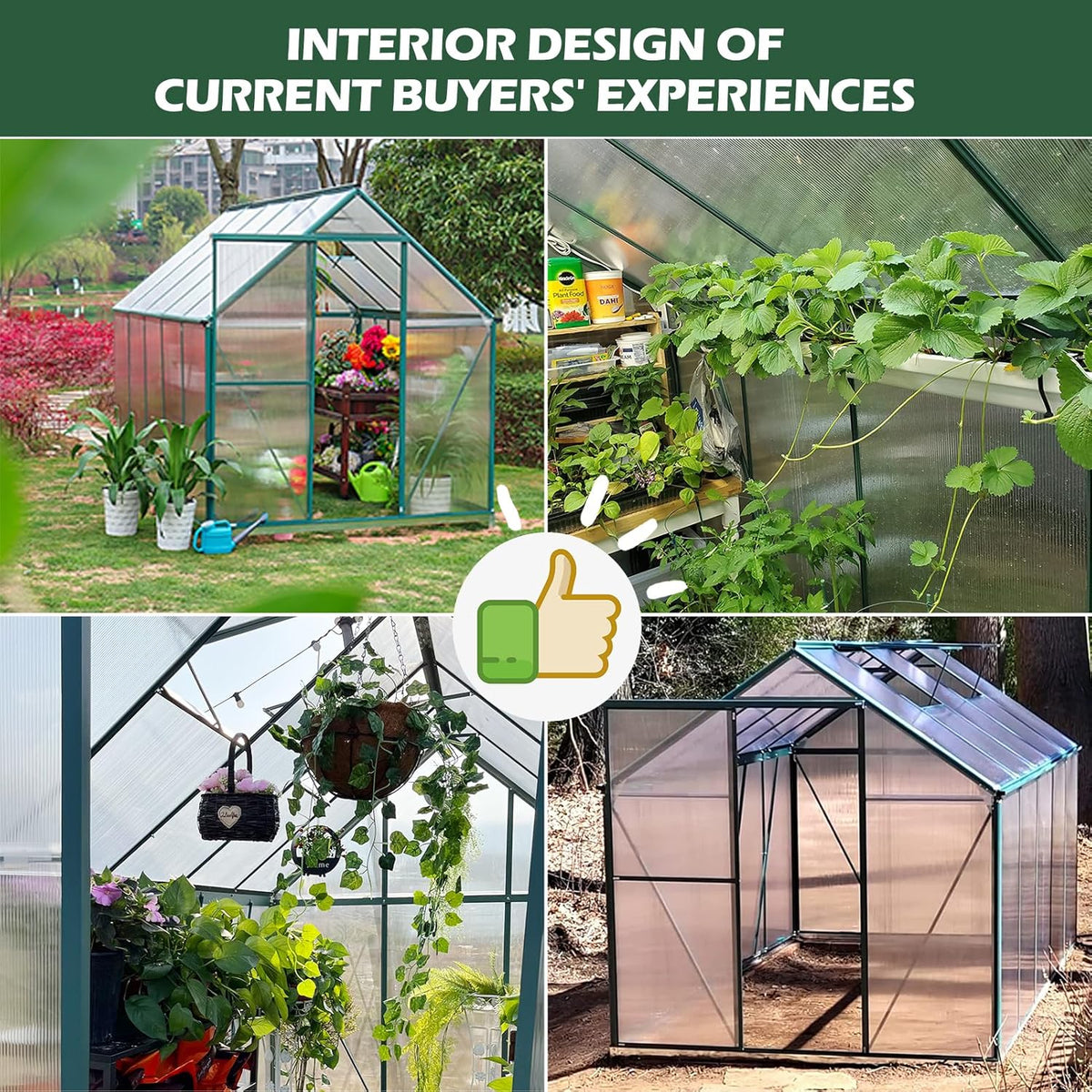6'x10' Walk-in Greenhouse with 4mm 800G Polycarbonate Panels - Heavy-Duty Aluminum Frame. Wind/Snow Resistant for Gardening. Includes Sliding Door & Ventilation Windows (Green)