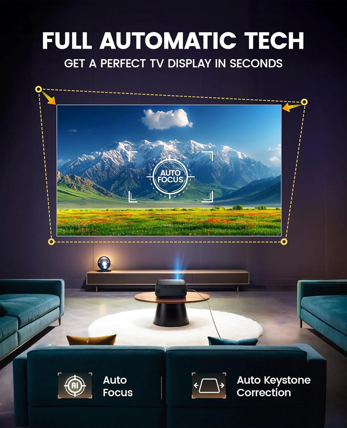 [Auto Focus/4K Support] Projector with WiFi 6 and Bluetooth 5.2. 700ANSI Native 1080P Outdoor Movie Projector. WiMiUS P62 Auto 6D Keystone & 50% Zoom. Smart Home Projector for iOS/Android/TV Stick
