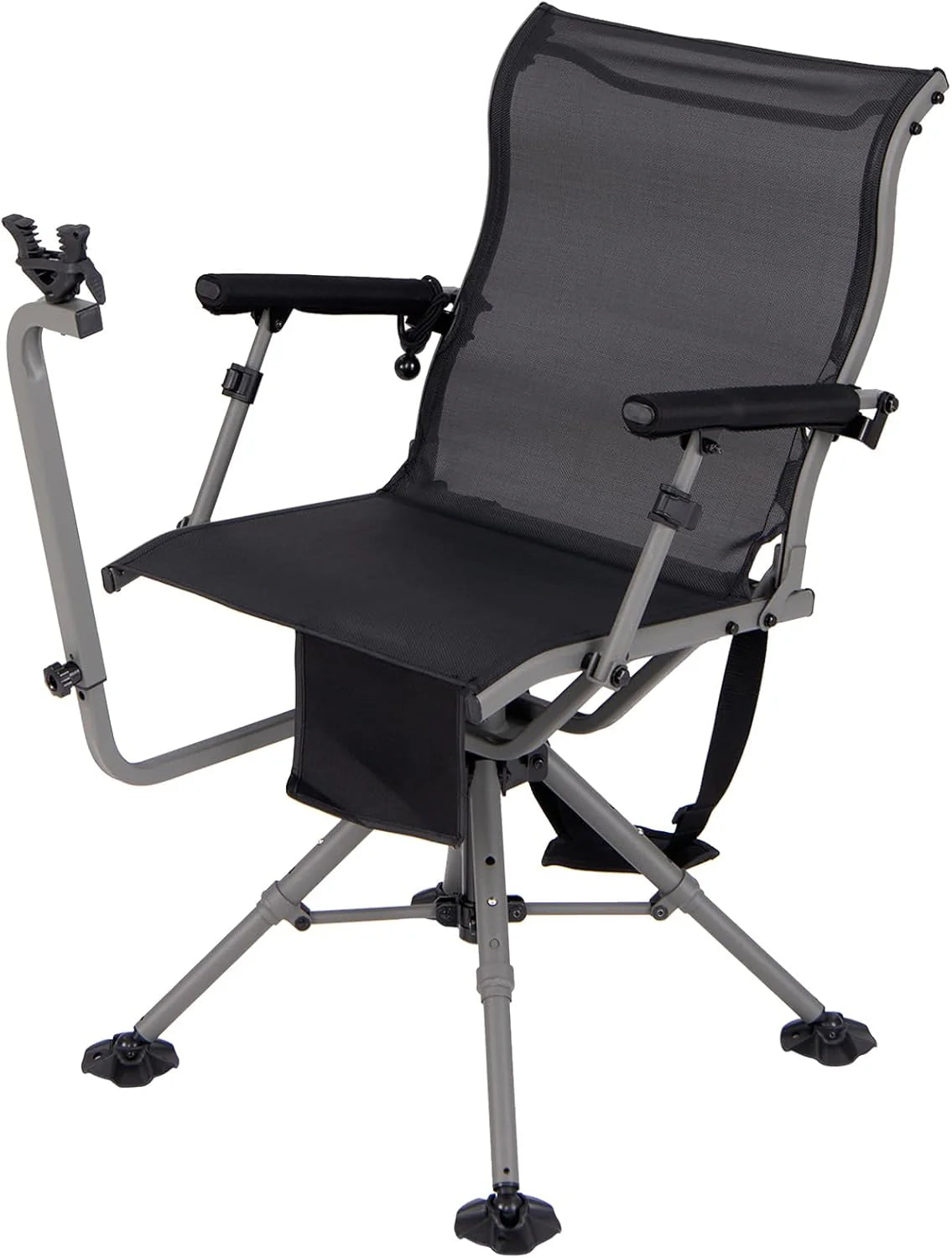 360° rotatable hunting seat. equipped with 4 extendable aluminum legs. adjustable gunstock. portable hunting shelter chair. equipped with carrying straps for outdoor activities.