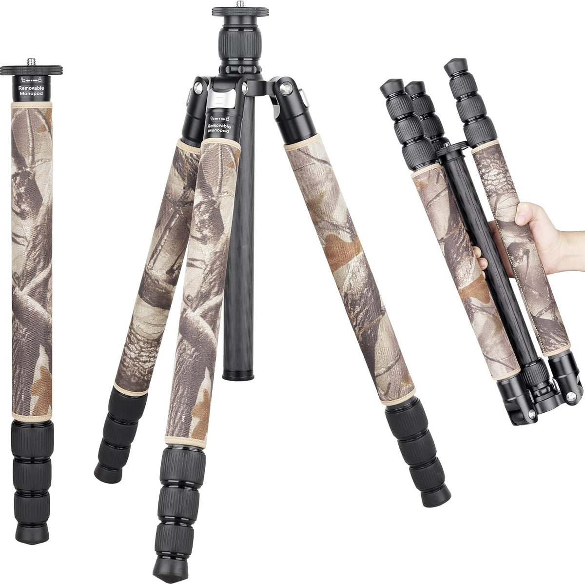 Super professional bracket. with low center of gravity. featuring low gravity effect. 360-degree rotating panoramic spherical connector. and green camouflage leg covers. suitable for digital single-lens reflex cameras.