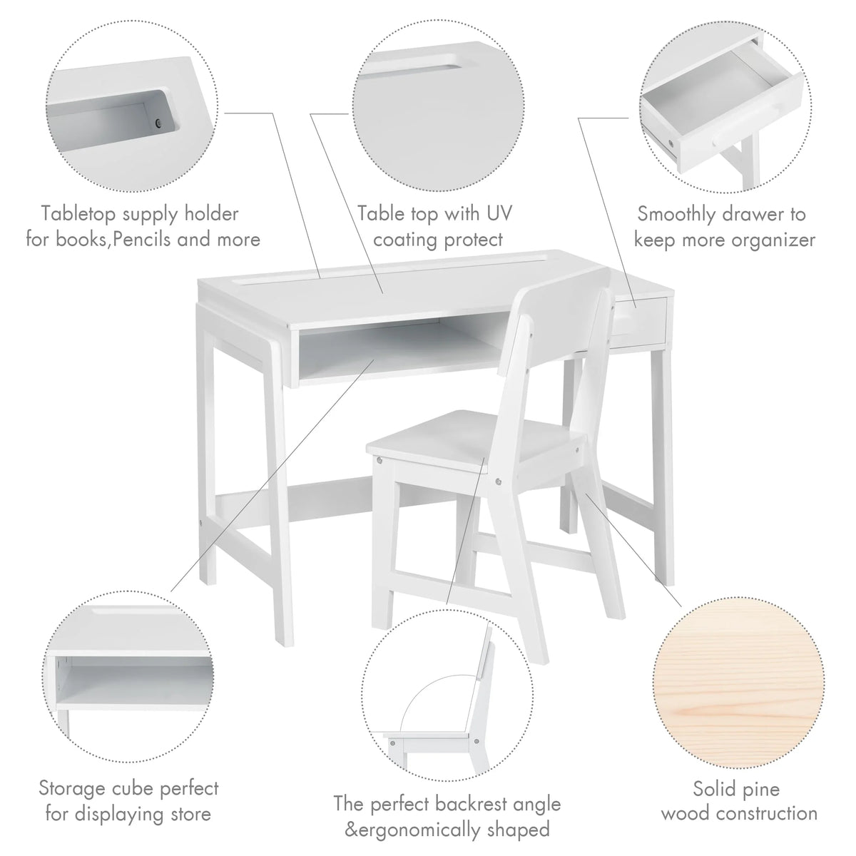 Kids Desk and Chair Set for Kids with Drawers