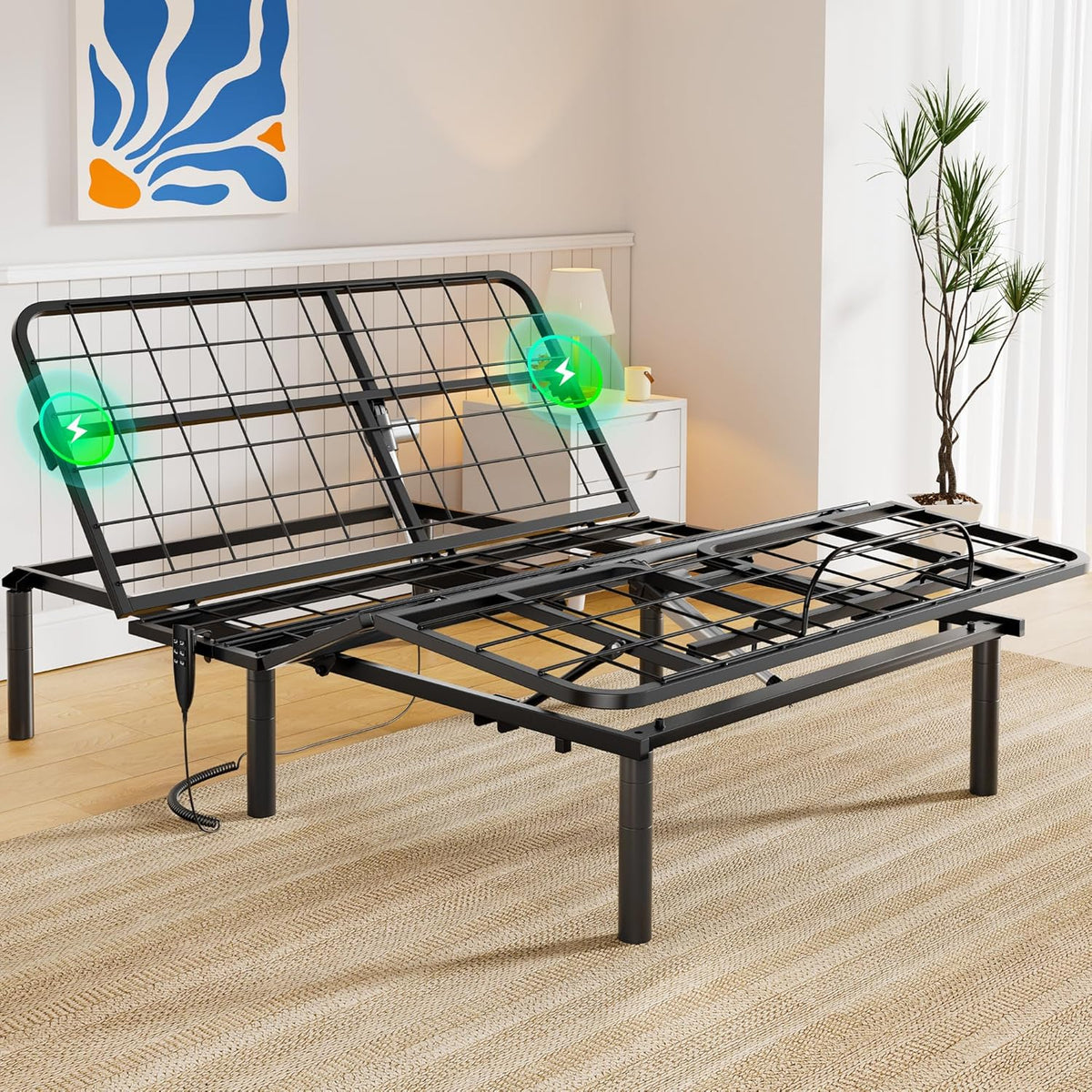 Amada Full Adjustable Bed Frame. Electric Base with Wireless Remote. 4 USB Ports. LED Night Light. Head & Foot Incline. Zero Gravity. Anti-Snore - 01B-F