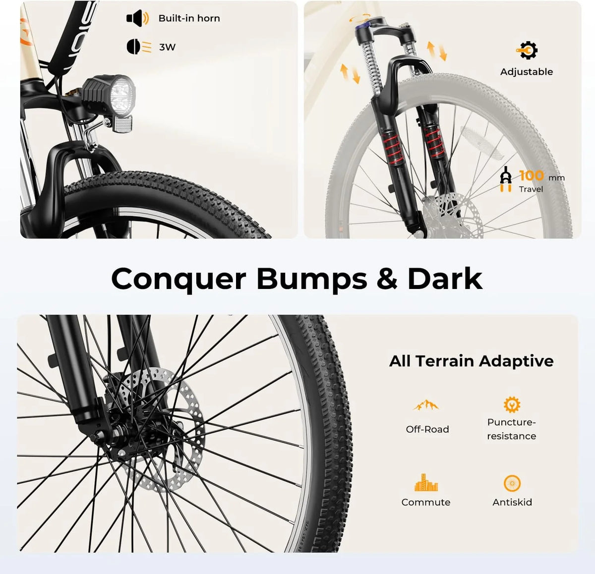EB5 Electric Bike for Adults with Peak 500W Brushless Motor. 40Miles 20MPH Commuting Electric Mountain Bike with 360Wh Removable Battery. 7-Speed. 26 Tires and Front Fork Suspension