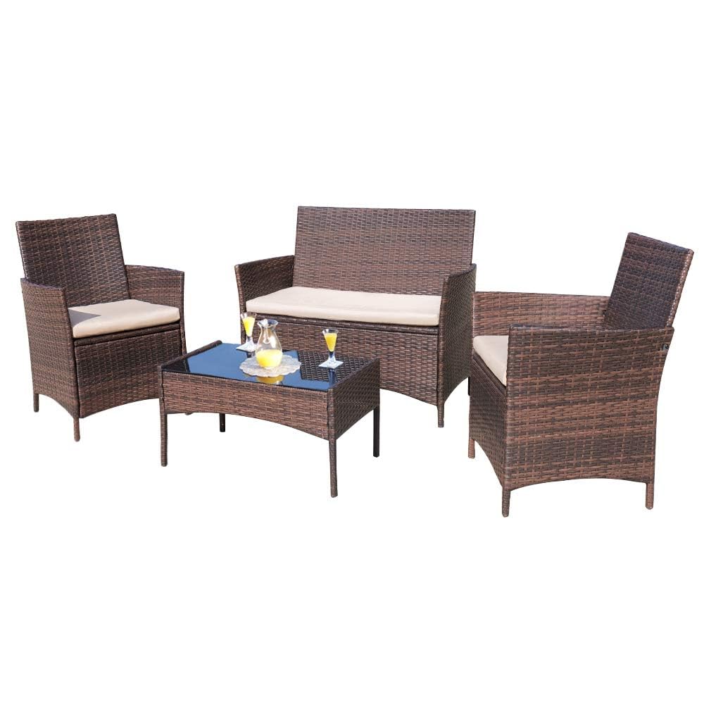 4-Piece Outdoor Patio Furniture Set. Rattan Wicker Chairs and Outdoor Seating Set