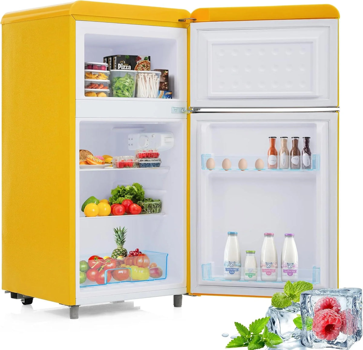 Merax Kühlschrank mit Gefrierfach. Kühl-Gefrierkombination. klein Kühlschrank mit 51L und Gefrierschrank 21L. Leise. LED. Glasablagen. Gemüsefach.