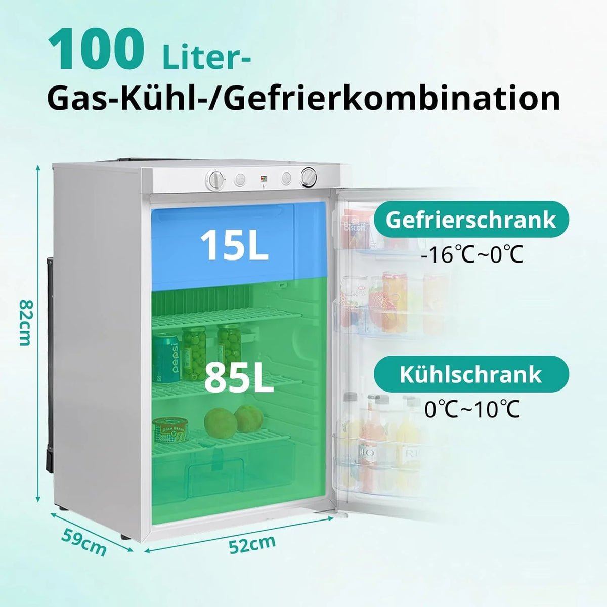 SMETA Gaskühlschrank Gefrierschrank 12V/230V/Gas. Kühlschrank Mit Gefrierfach 100L. Leiser Kombikühlschrank Für Camping. Zuhause. Wohnwagen. Garage.