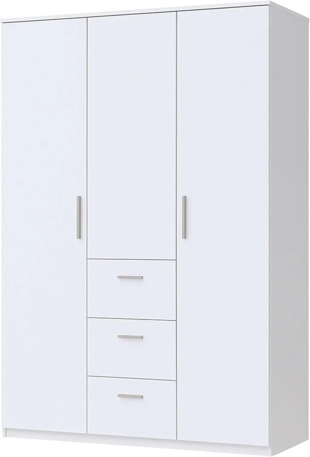 Habitdesign Armario Ropero 3 Puertas y 3 cajones. 203x117x52 (AltoxAnchoxFondo - en Cm). con Barra Colgadora y Estantes. Color Blanco Brillo