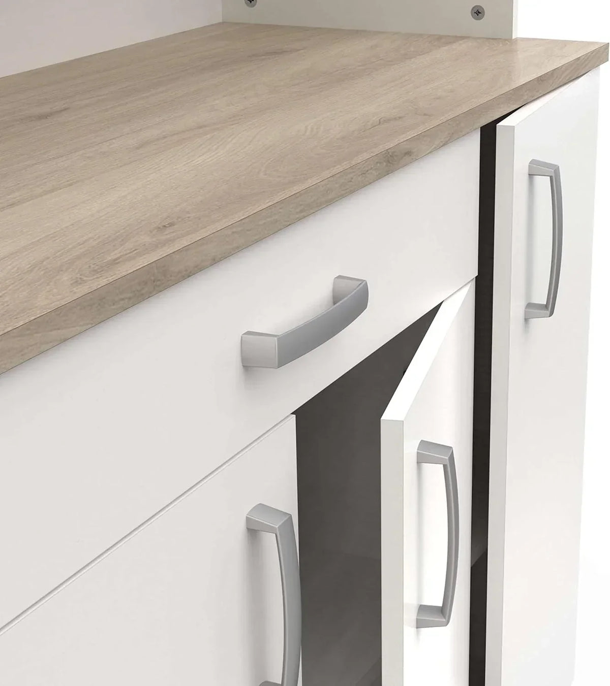 Miroytengo Kitchen Side Cabinet. Kitchen Cabinet. Buffet Kitchen Cupboard 6 Doors White and Oak Kronberg 101 x 185 cm