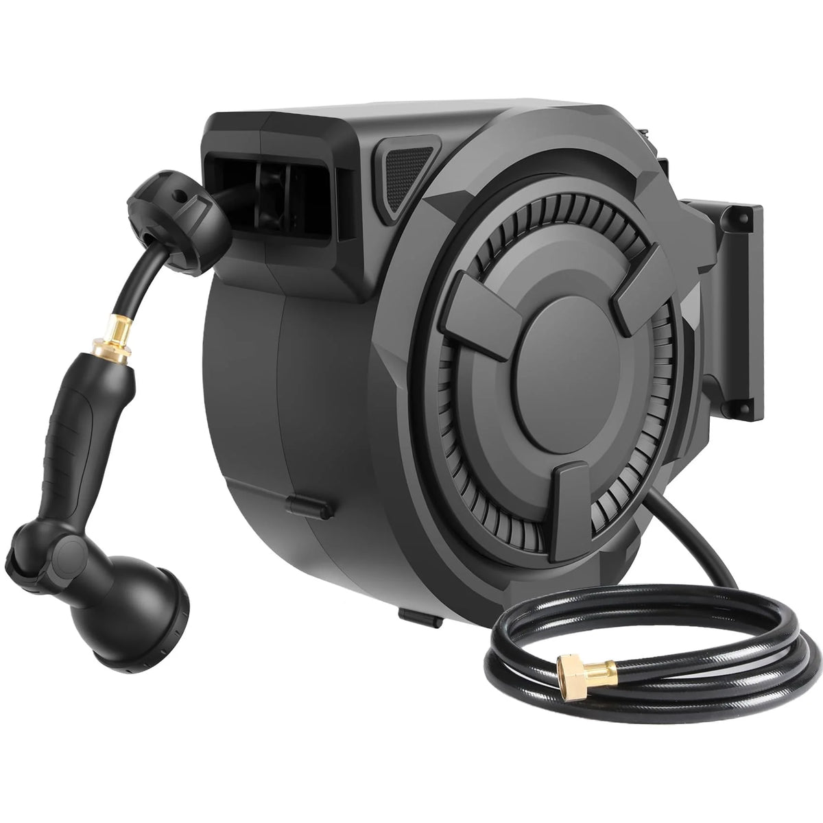 100 ft Wall Mounted Garden Hose Reel. 1/2 Inch Hose with 180° Swivel