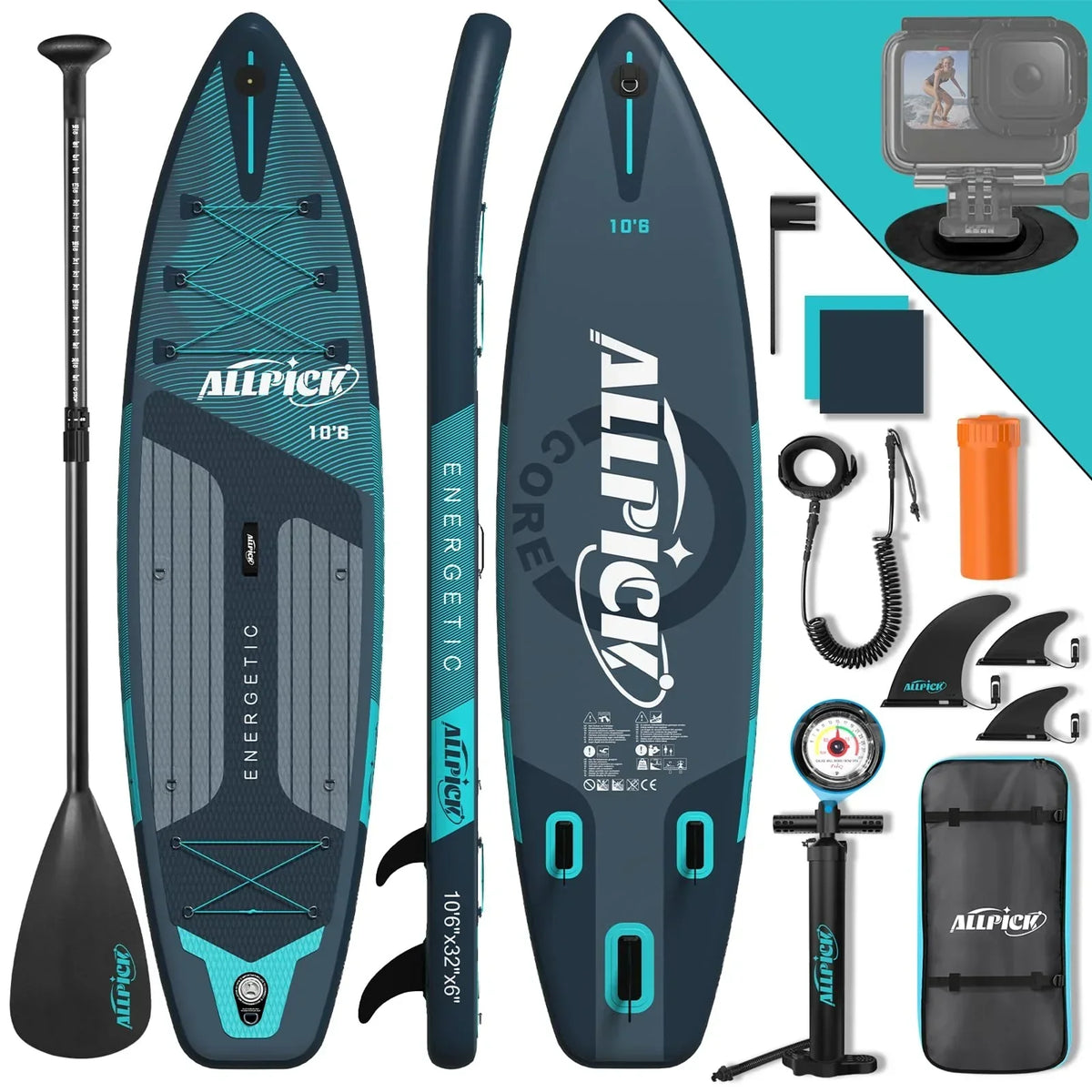2026 Tabla de Paddle Surf Inflable ALLPICK Premium (Verde Premium) – Set Completo con Soporte Universal para Cámara. Remo Ajustable. para