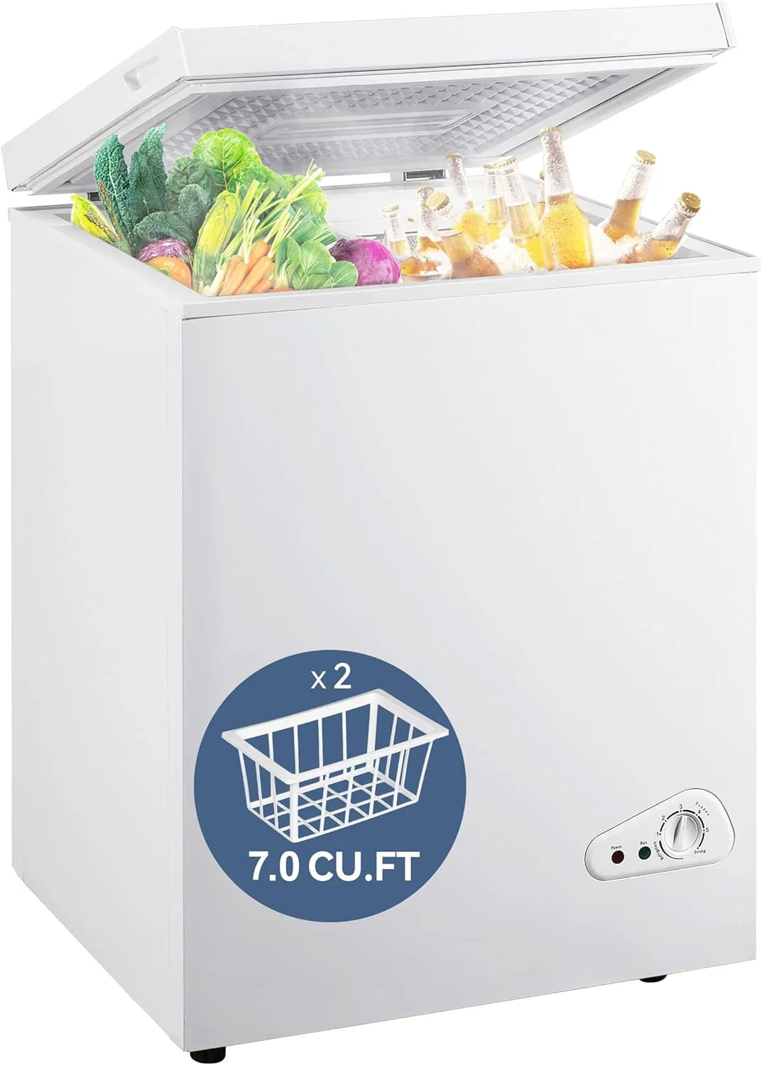 7.0 Cu Ft Chest Freezer - Energy Efficient & Quiet Mini Freezer with Adjustable Thermostat - Compact Deep Freezer for Home. Apartment. and Garage - Removable Basket & Defrost Drain