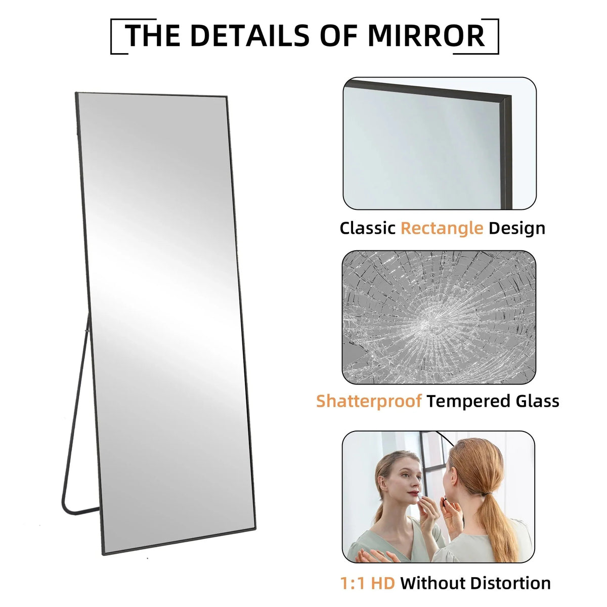 64x21 Full Length Floor Mirror. Large Full Body Aluminum Alloy Frame Standing Mirror with Stand and Wall Mount Option