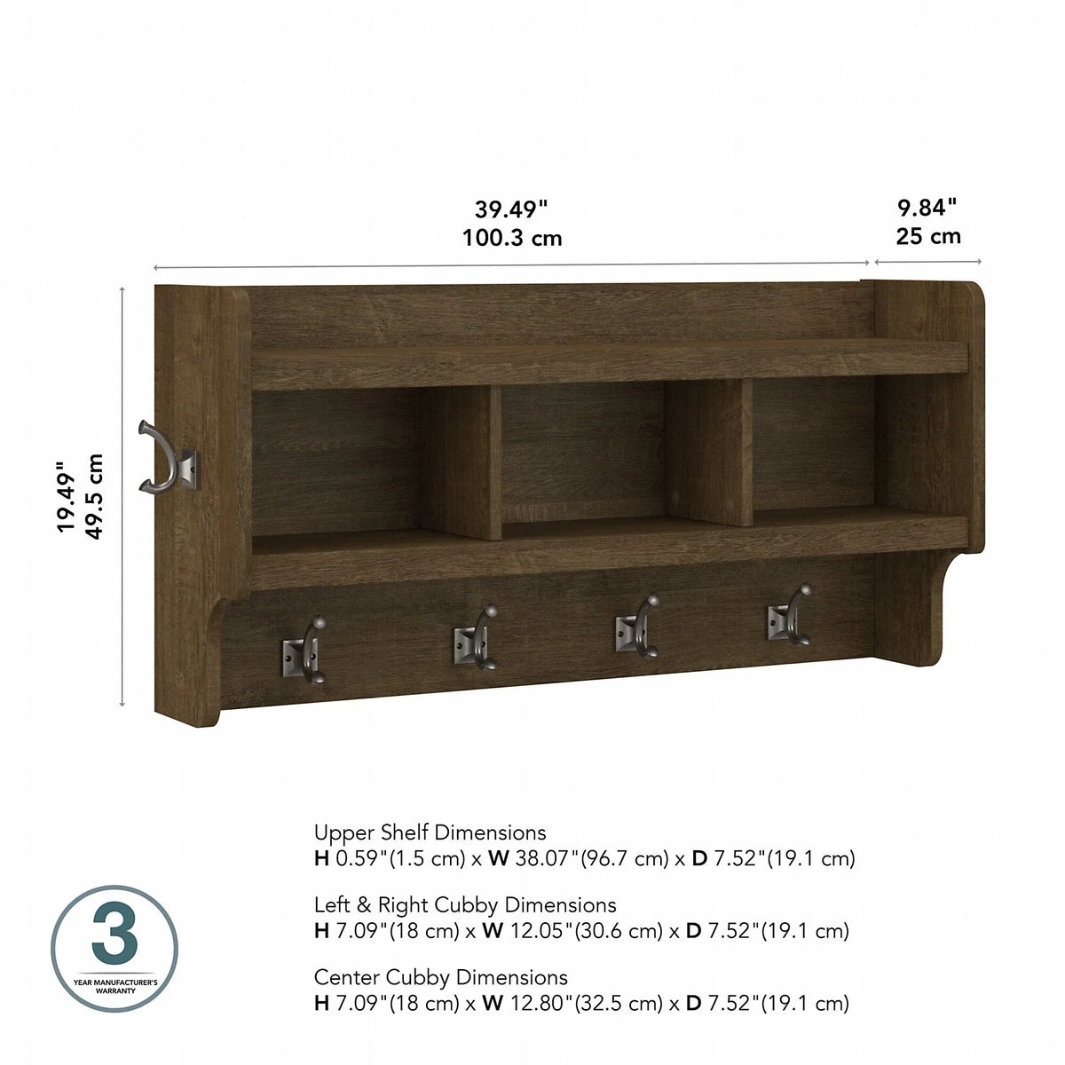 40 Inch Wall Mounted Coat Rack with Shelf. Wooden Entryway Storage and Hanging Organizer