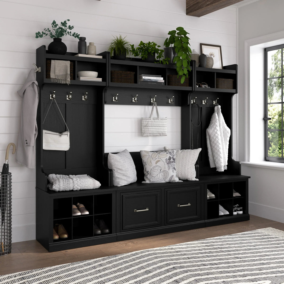 40 Inch Wall Mounted Coat Rack with Shelf. Wooden Entryway Storage and Hanging Organizer