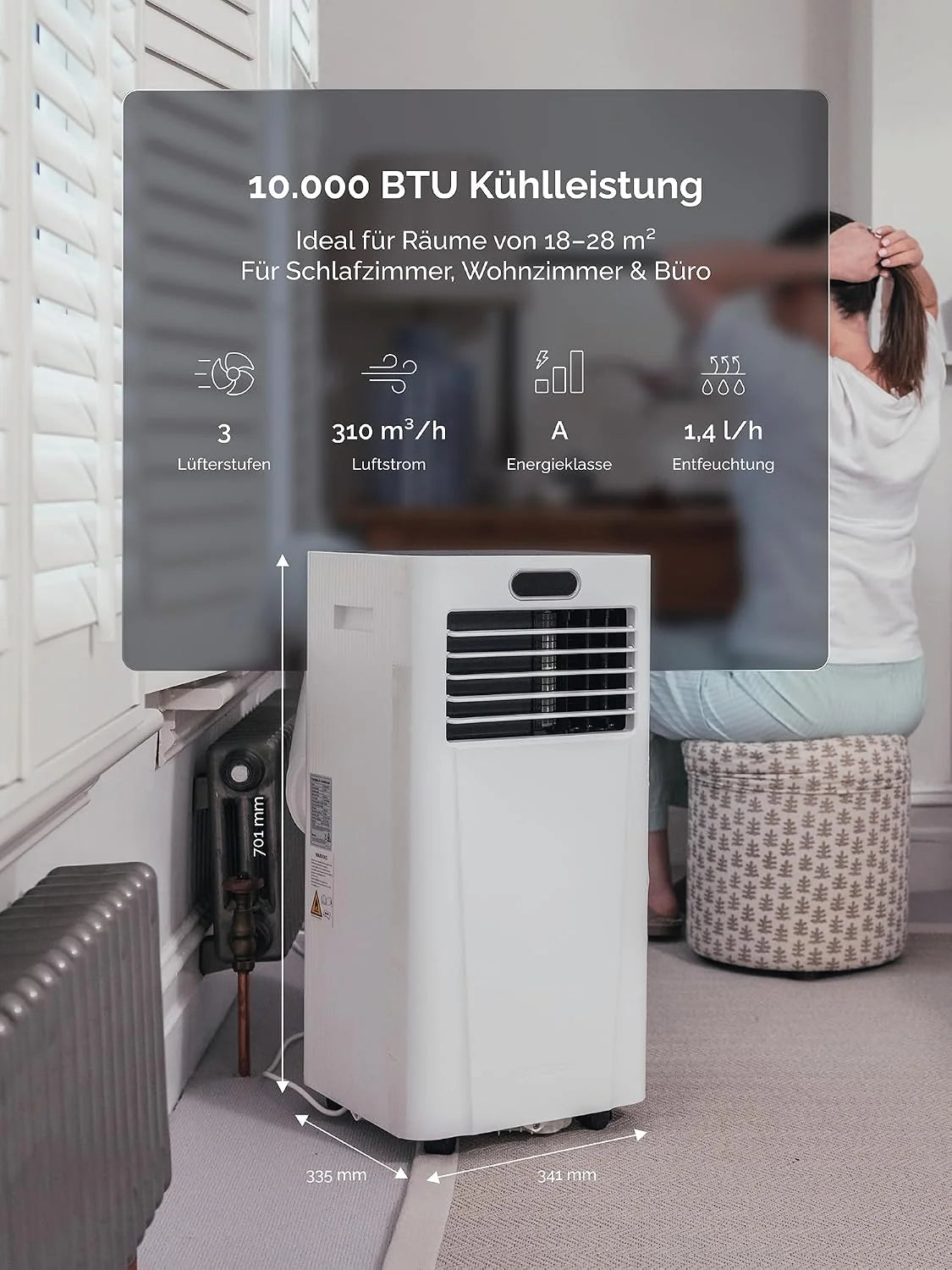 MeacoCool MC Series Pro 10000 BTU Mobile Klimaanlage mit App-Steuerung. Fernbedienung. Energieklasse A. leise (53 dB). 4-in-1 Kühlung. 18–28 m².