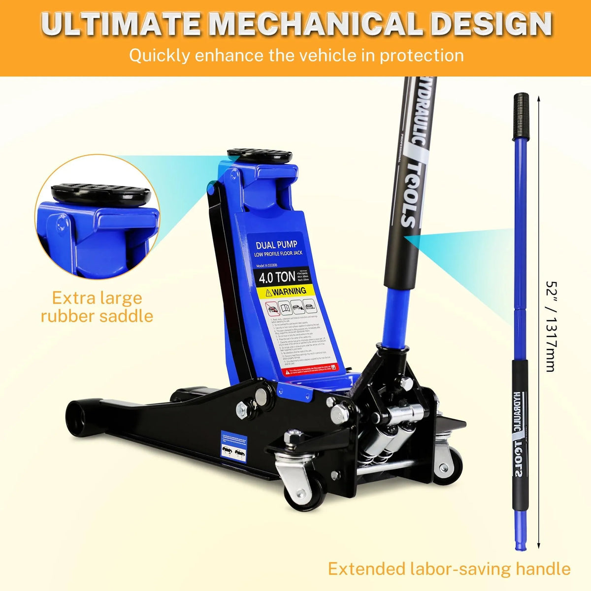 4-Ton Floor Jack. Low Profile Car Jack. Heavy-Duty Trolley Jack Car Lift with Dual Pump Pistons. Lifting Range 4-21. 8000LBS