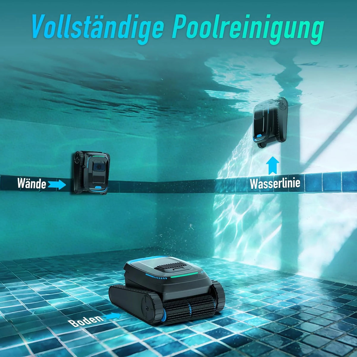 (2026 Neu) PC10 Poolroboter. Poolsauger Akku Kabelloser. Poolroboter Boden und Wand. Wasserlinie. 18927 LPH. Intelligenten Navigation. Wandklettern.