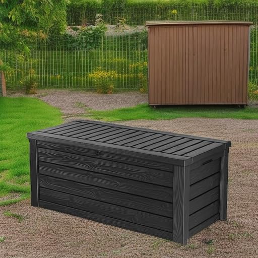 150 Gallon Resin Outdoor Storage Box. Large Deck Container for Patio. Garden and Yard. Dark Gray