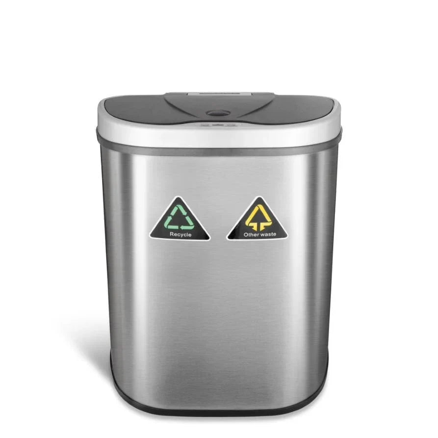 18 Gallon Dual Compartment Motion Sensor Trash Can. Automatic Hands-Free Kitchen Garbage Bin