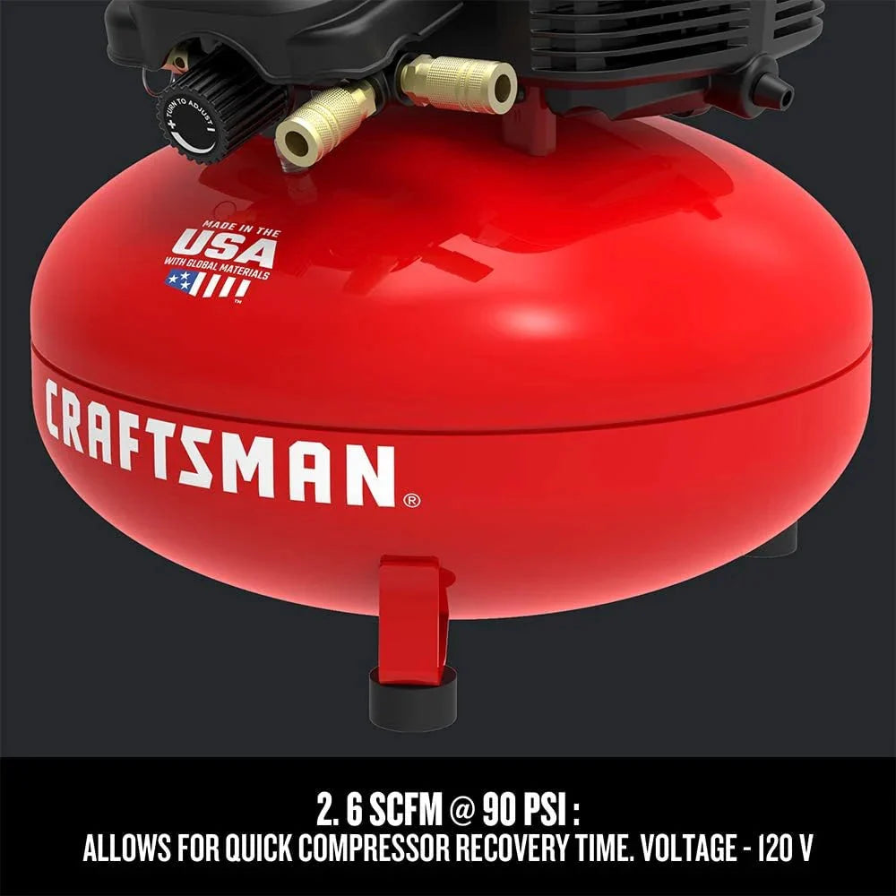 6 Gallon Pancake Air Compressor. Oil-Free Portable Compressor Kit for Garage. Workshop and DIY Projects
