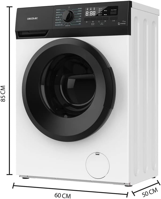 Cecotec Lavadora 8Kg de Carga Frontal Bolero DressCode 8300 Inverter A. 1950W. Revoluciones Programables hasta 1400 rpm. 15 Programas. Bajo Consumo.