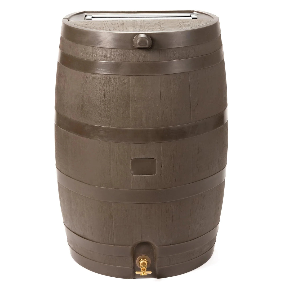 50 Gallon Rain Barrel with Brass Spigot. Walnut Rainwater Collection Barrel for Garden and Outdoor Use