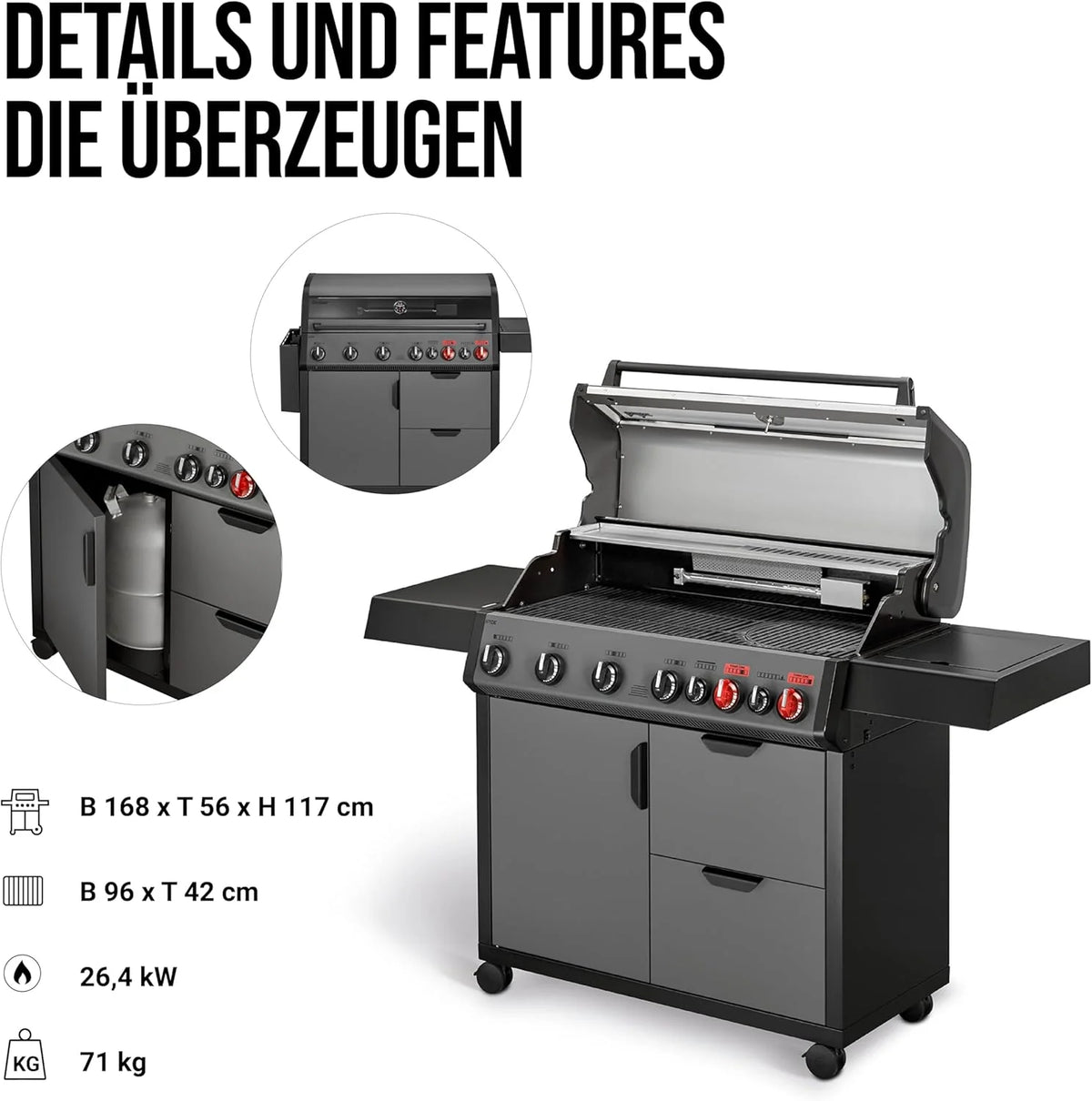 Enders Gasgrill Hyde 6 SIKR Turbo. 6-Brenner aus Edelstahl für kraftvolles direktes und indirektes Grillen. 800 °C TURBO ZONE. SWITCH GRID. Infarot-