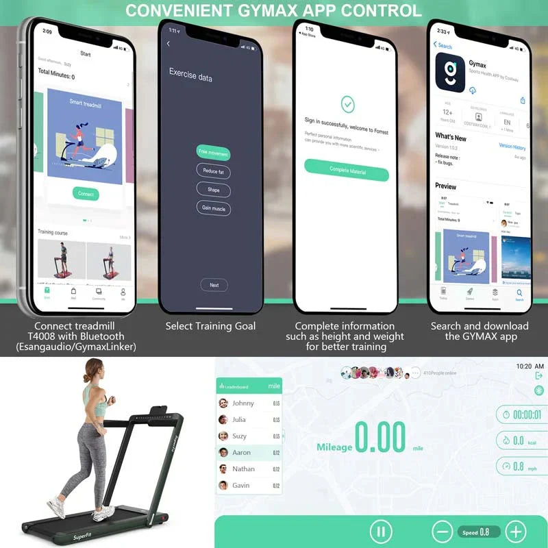 2-in-1 Folding Electric Treadmill. 2.25 HP. Under-Desk. with Dual Display and Smart App Control