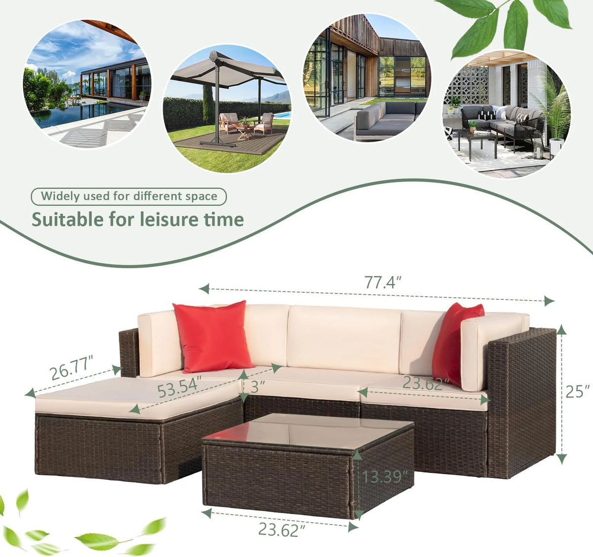 5-Piece All-Weather Patio Furniture Set with Cushions. Outdoor Wicker Conversation Sofa Set for Garden. Deck & Backyard