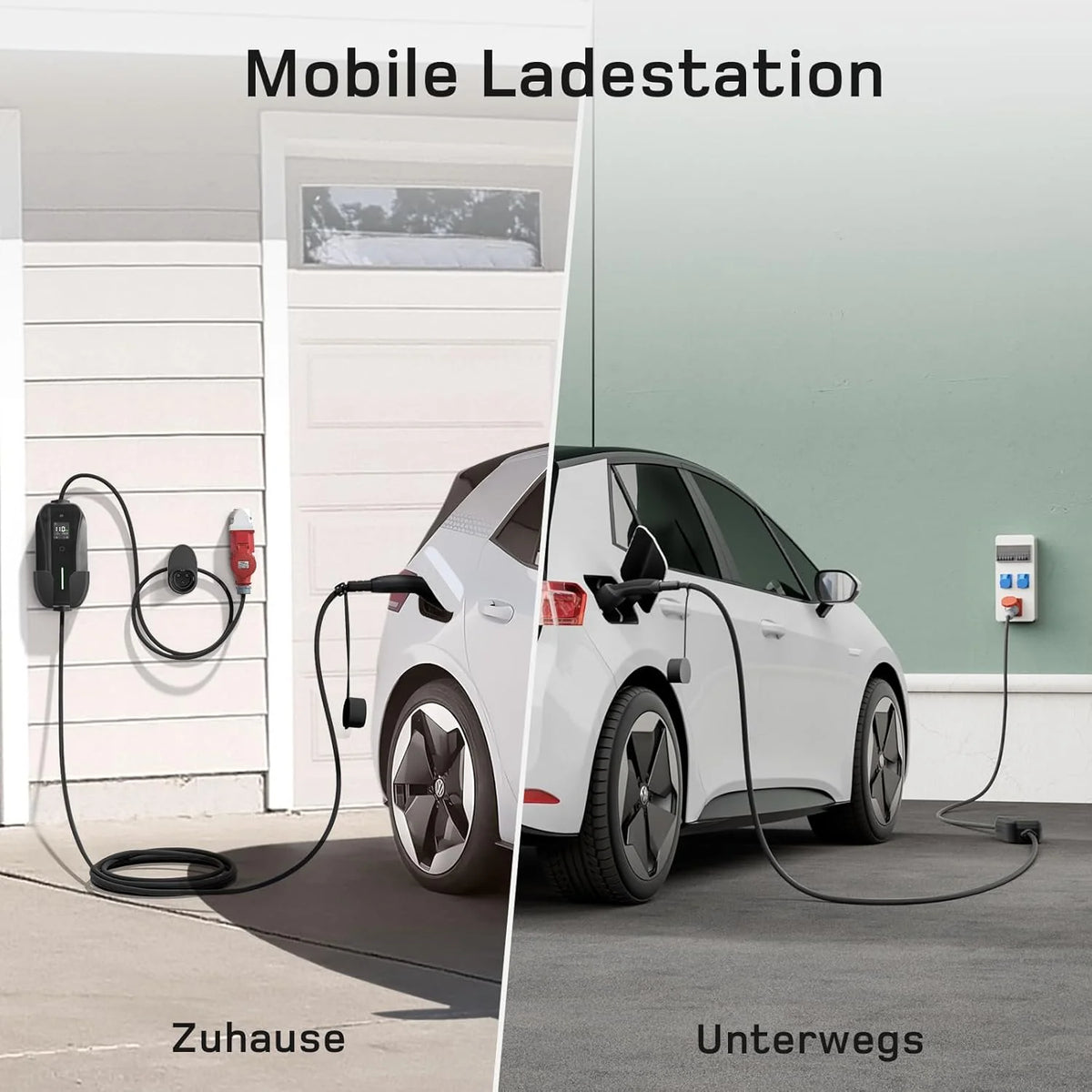 dé Mobile Wallbox/Ladestation 11kW [3-phasig|7m|6-16A] mit Traveller Adapter Set. Ladekabel CEE 16A auf Typ 2 und EV Ladegerät für Model Y/3. ID.3/4/5