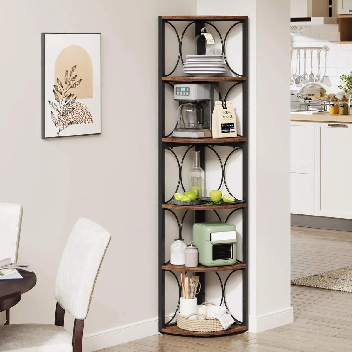 67 Inch Tall Corner Shelf. Freestanding Corner Bookshelf and Storage Shelving Unit