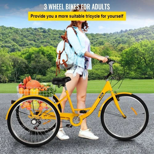 2025 Triciclo para adultos de 26 pulgadas. 7 velocidades. triciclo con canasta para paseos y compras