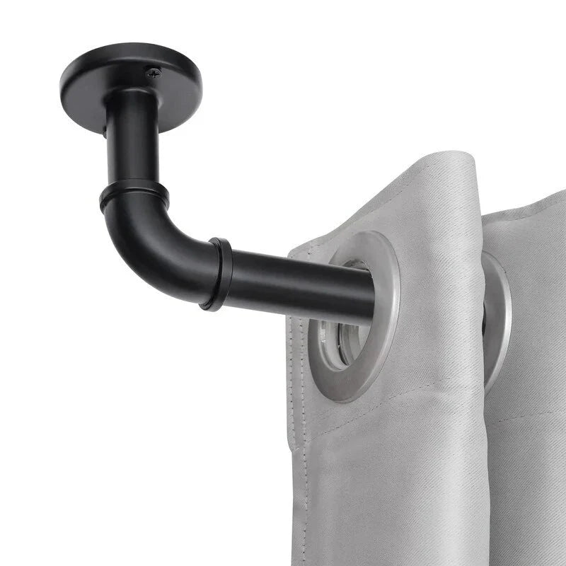 1 Inch Industrial Curtain Rods for Windows. Blackout Wrap-Around Rods. Rustic Matte Black