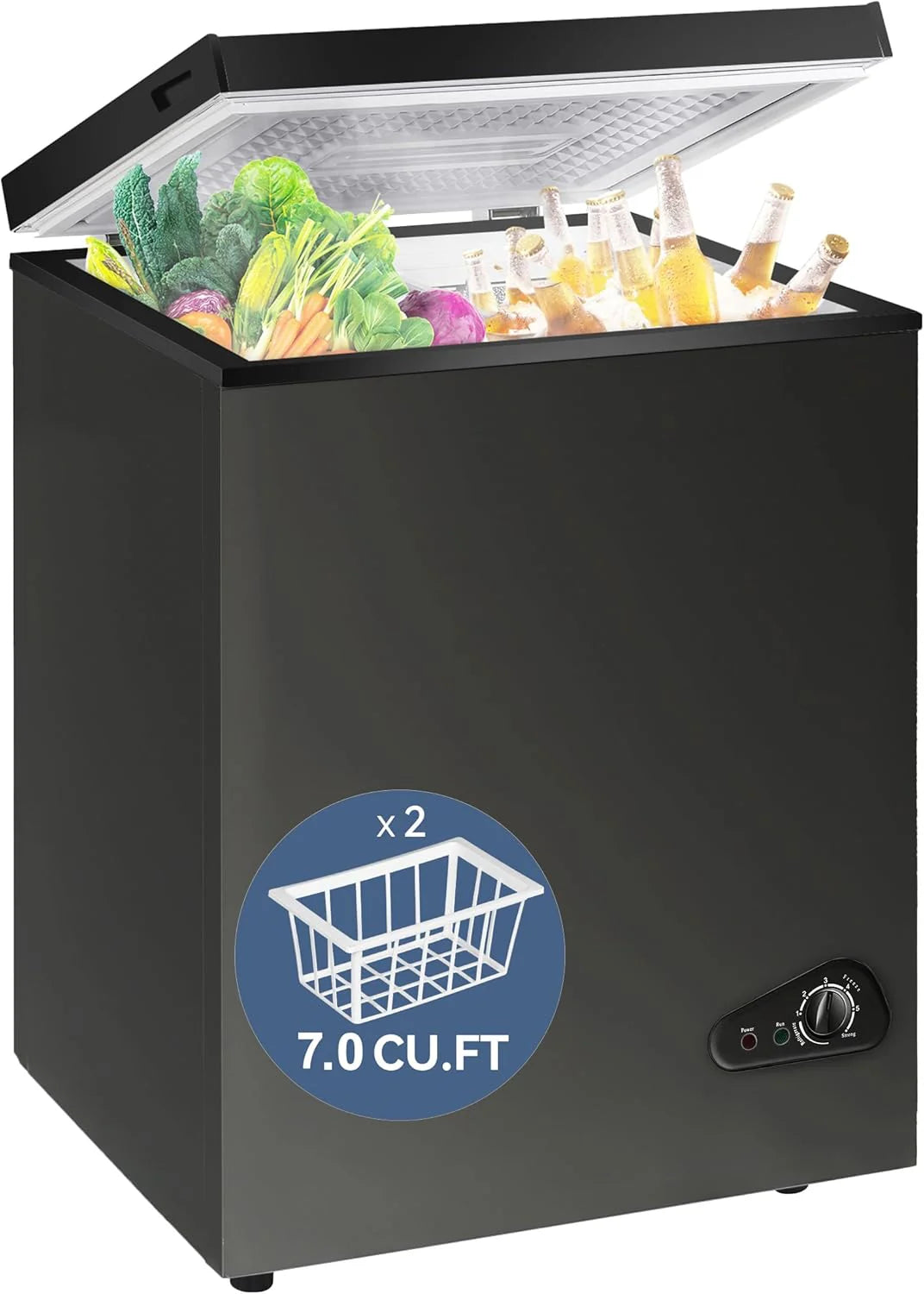 7.0 Cu Ft Chest Freezer - Energy Efficient & Quiet Mini Freezer with Adjustable Thermostat - Compact Deep Freezer for Home. Apartment. and Garage - Removable Basket & Defrost Drain