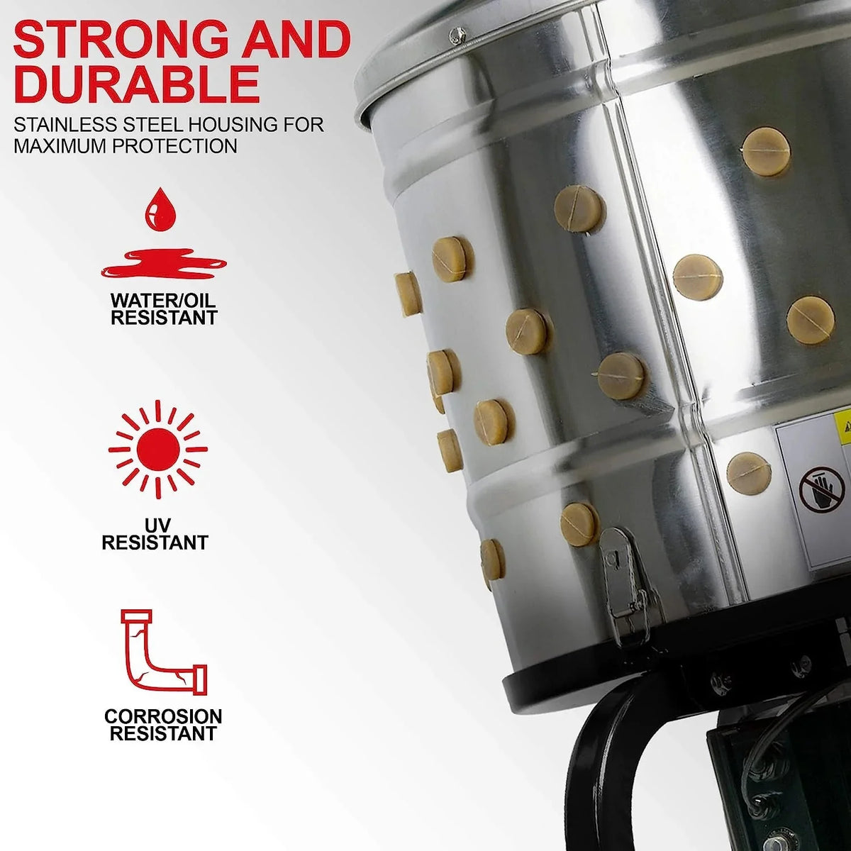 1 HP Electric Chicken Plucker. Stainless Steel. 120VAC. 280 RPM. 20-Inch Drum. 92 Soft Fingers