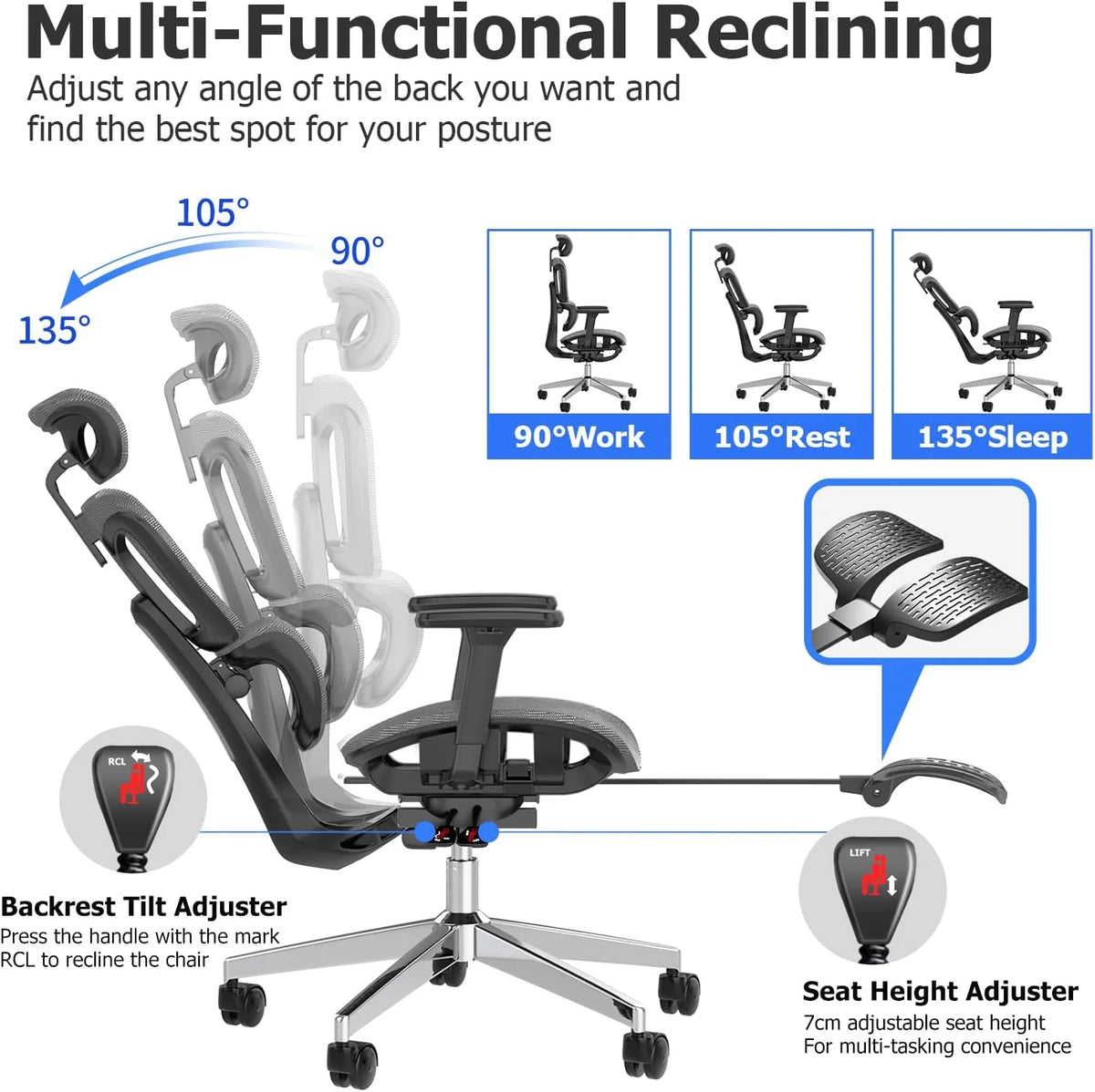 Ergonomic Mesh Office Chair with 3D Adjustable Armrest.Plastic Frame High Back Desk Computer Chair Ergo3d Ergonomic Office Chair with Wheels for Home & Office Black
