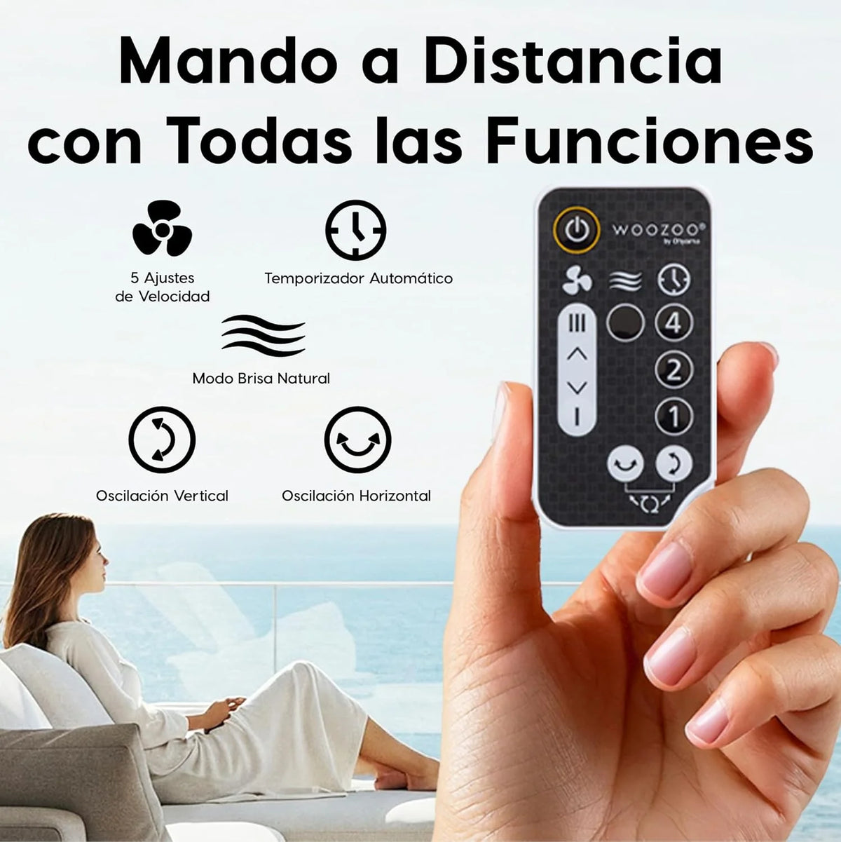 Iris Ohyama Woozoo. 30m². Ventilador de mesa. Blanco. 5 velocidades. Mando a distancia. Oscilación multidireccional. Silencioso. Potente. Escritorio.