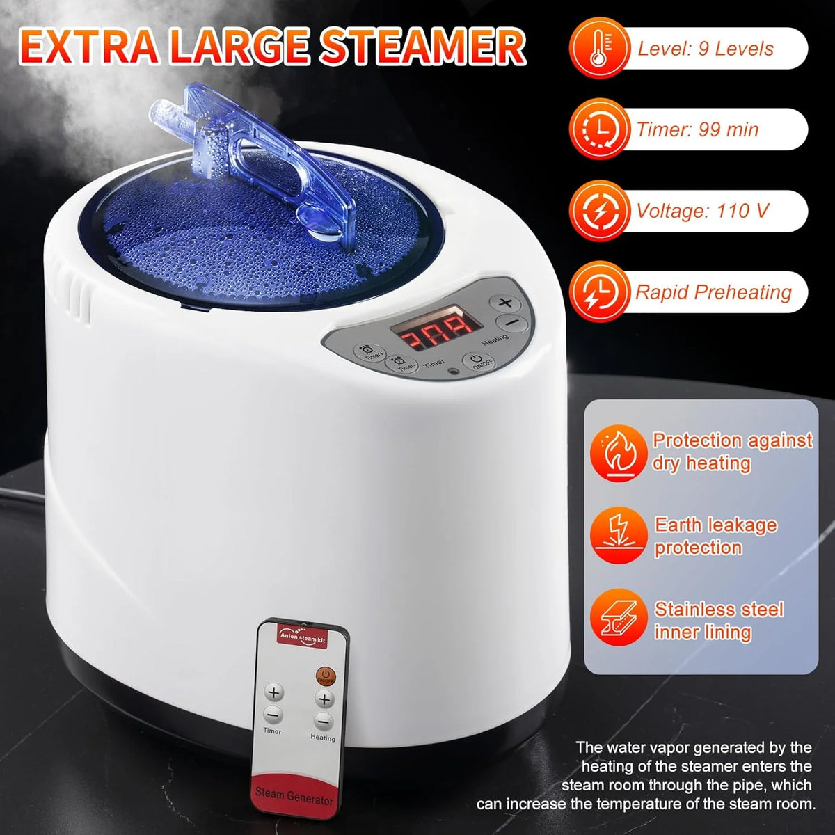 Upgraded Sauna Box for Relaxation. Detoxification. Portable Steam Sauna for Home with Steamer. 9 Levels. 2.6' x 2.6' x 5.9'