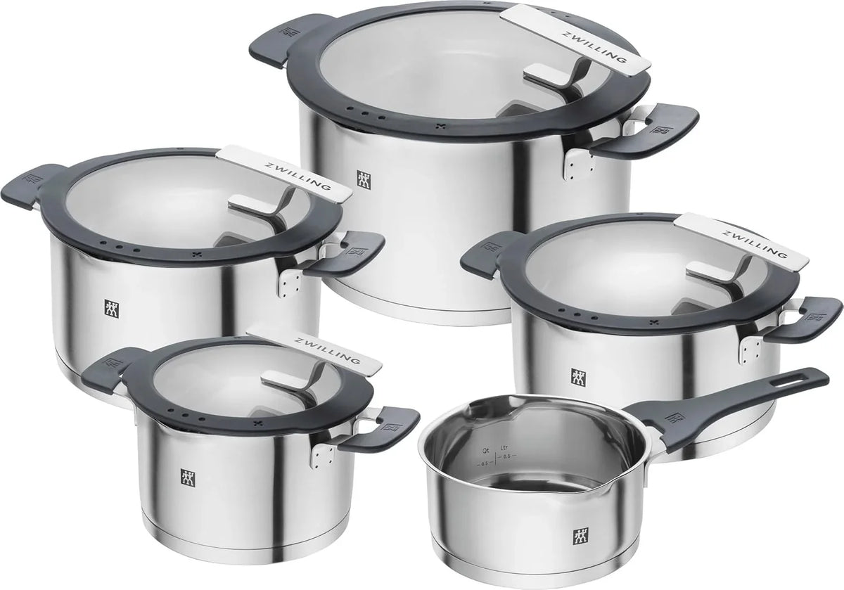 ZWILLING Simplify Kochtopf-Set 5-teilig. Mit Ausgießfunktion. Stay-Cool-Griffe. Induktionsgeeignet. Edelstahl. Silber